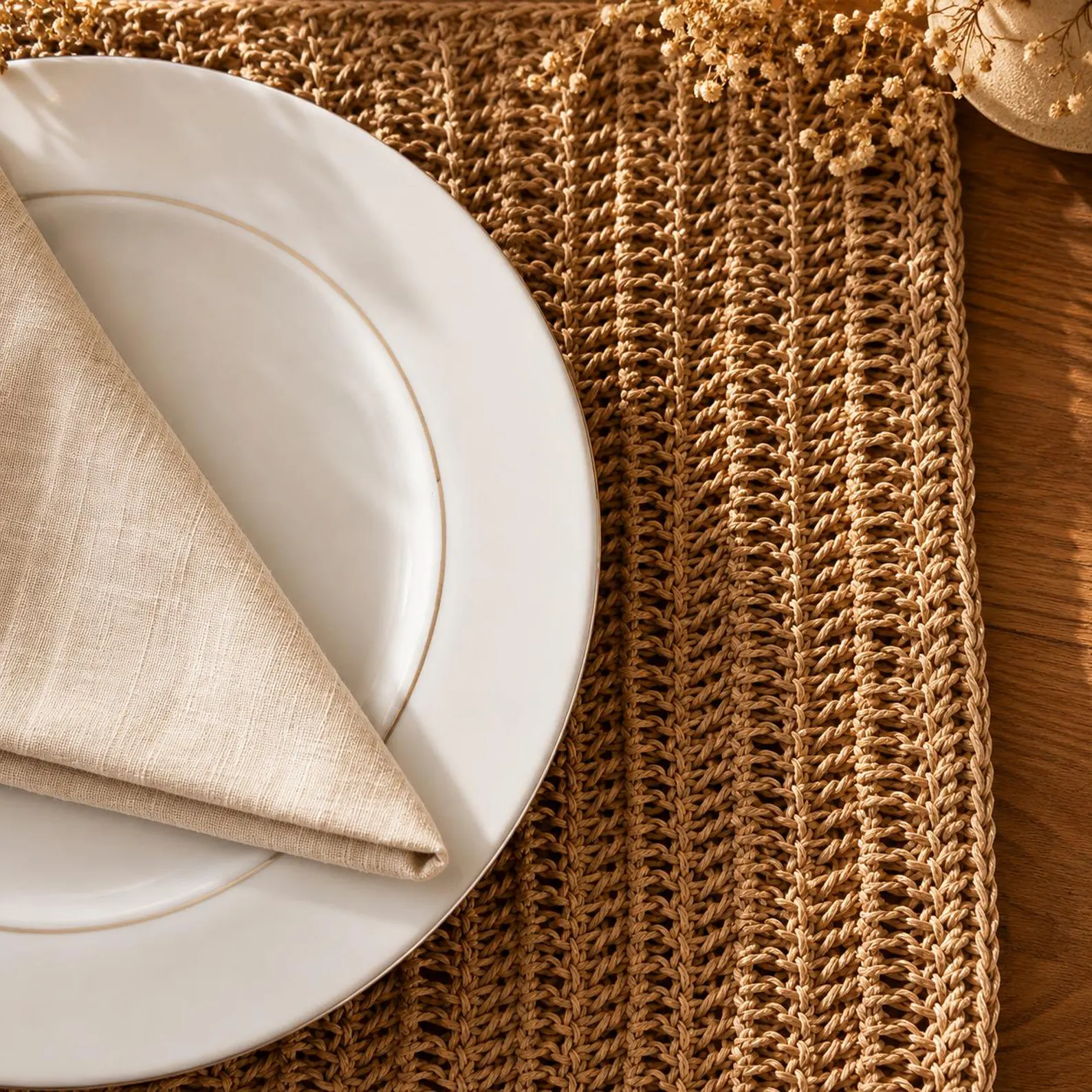 Boho Stripes & Natural Paper Yarn Placemat Set