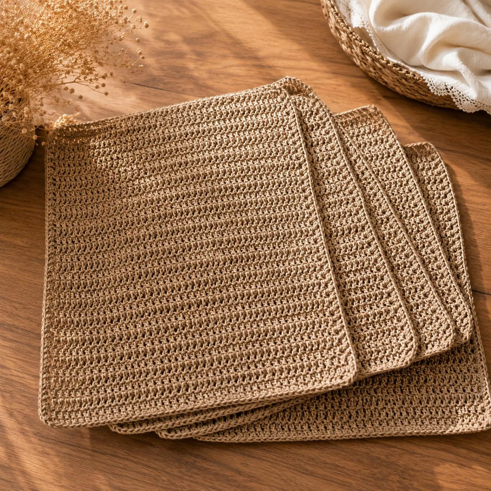 Boho Stripes & Natural Paper Yarn Placemat Set