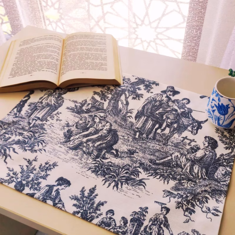 Handmade Vintage Toile Fabric Placemat Set