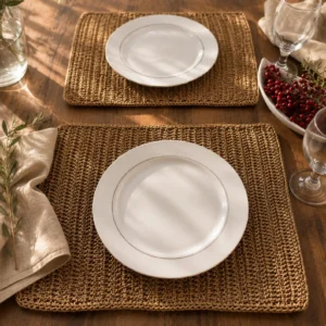 Boho Stripes & Natural Paper Yarn Placemat Set