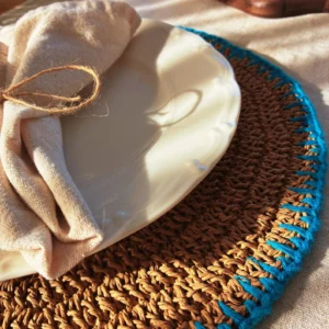 hand-crocheted-paper-yarn-cotton-boho-placemat-x2 Hand Crocheted Paper Yarn & Cotton Boho Placemat