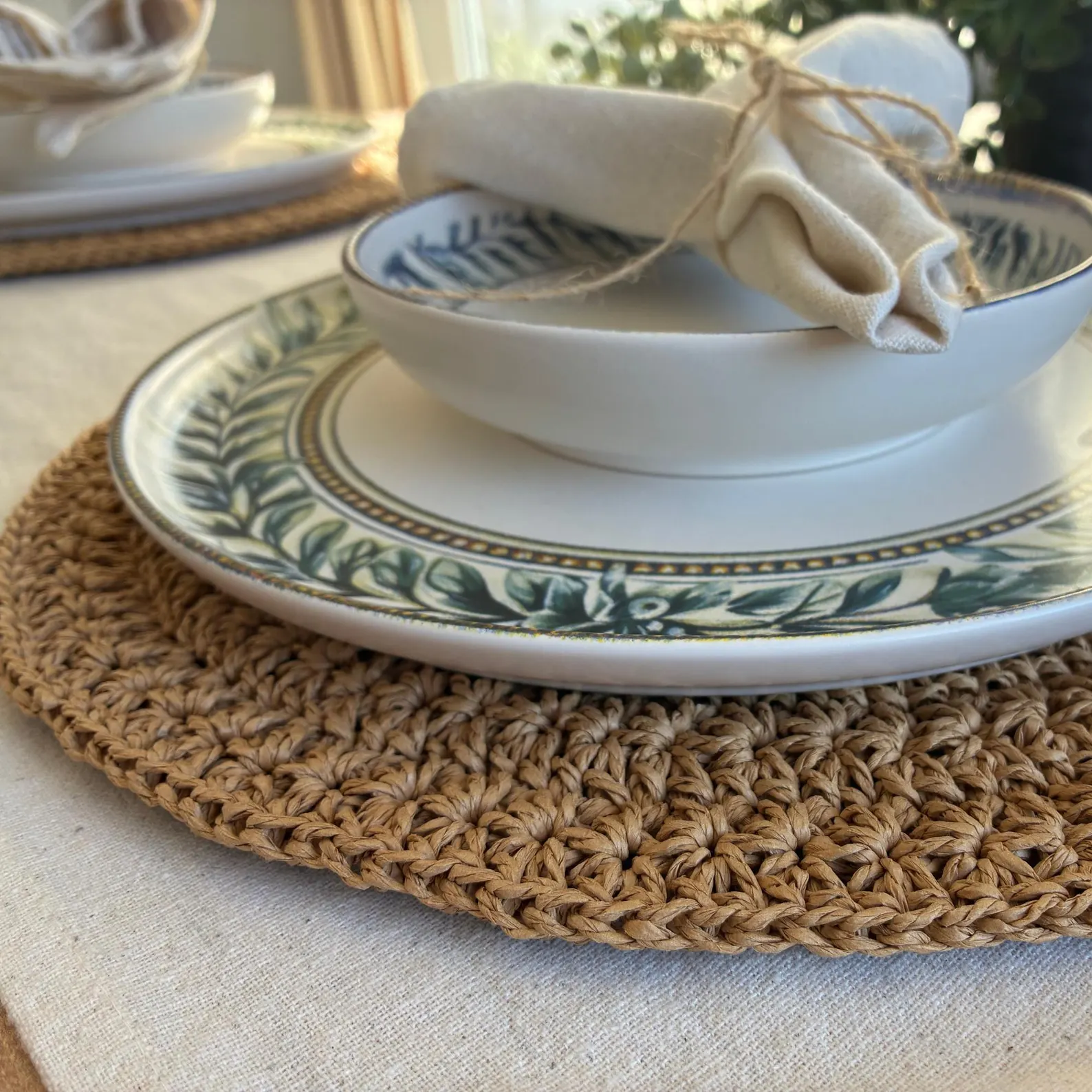 Hand Crocheted Star Pattern Paper Yarn Placemat Set